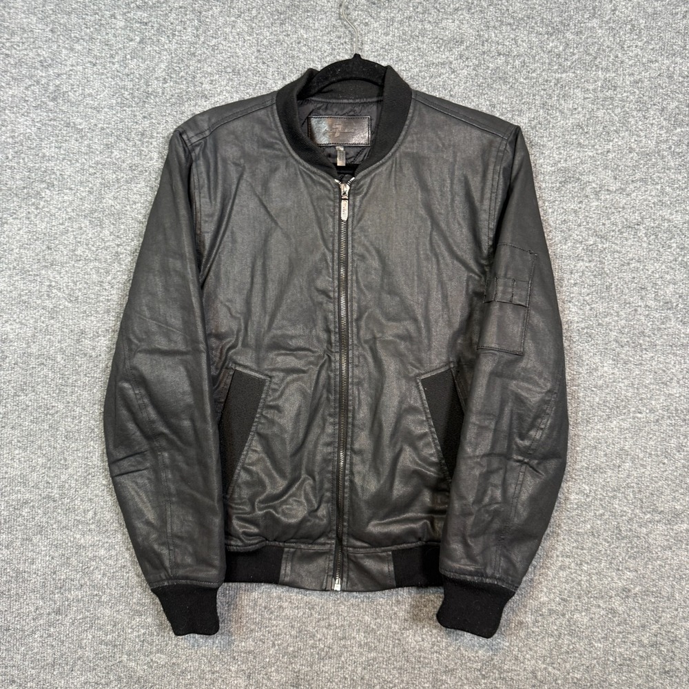 7 For All Mankind‎ Bomber Jacket Womens XS Black Waxed Coated Quilted Oversized